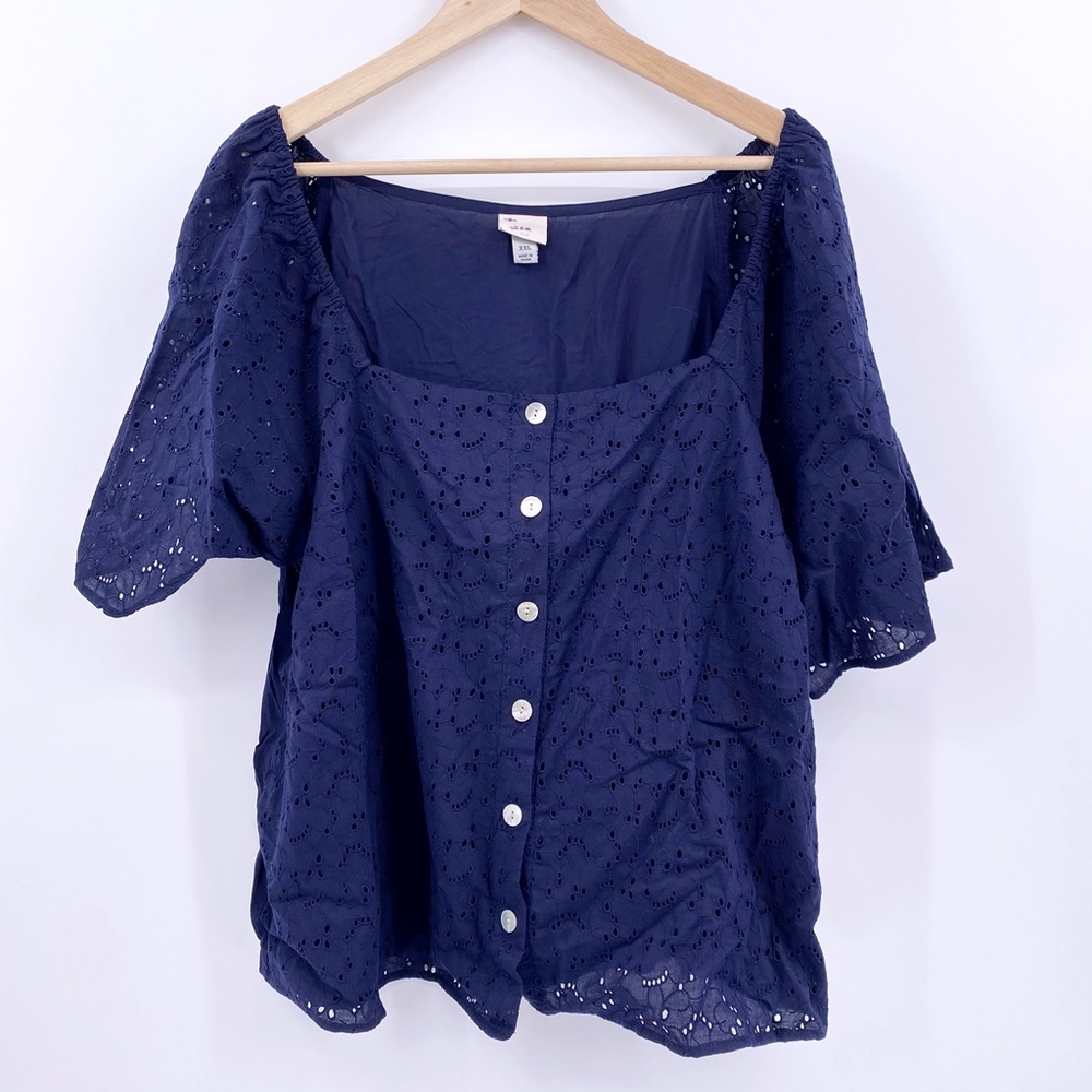 Womens XXL A New Day Navy Eyelet Square Neck Top